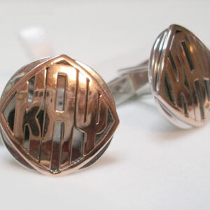 2- 14K Gold and Sterling Silver K A Psi Disk Cuff Links
