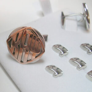 2- 14K Gold and Sterling Silver K A Psi Disk Cuff Links with 6 Shirt Studs