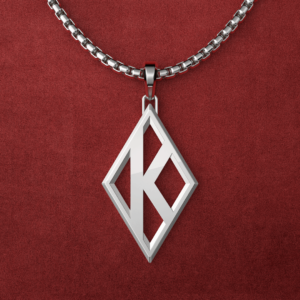 Medium Stainless Steel Flush K Diamond Pendant with 22" 2.8mm Rounded Box Link Chain